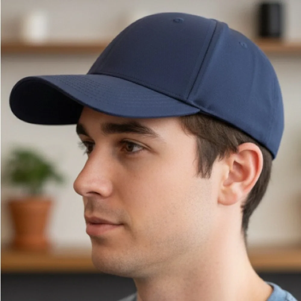 Flexfit Navy Blue Cap‎ Solid Navy Blue Fitted Baseball Hat Cap DIY Stretch NWT